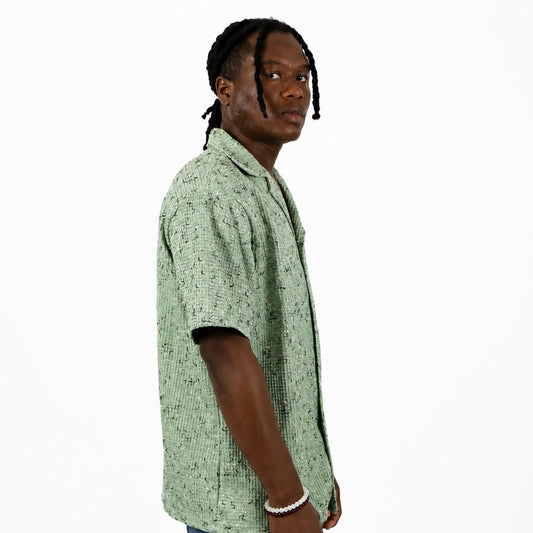 Chemise oversize texturée à manches courtes vert sauge