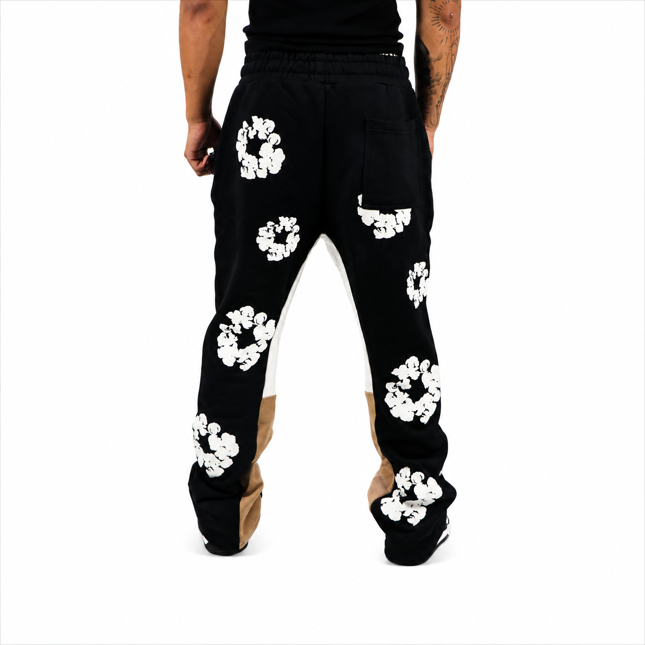 Pantalon Jogger Évasé Noir à Imprimé Floral – Streetwear