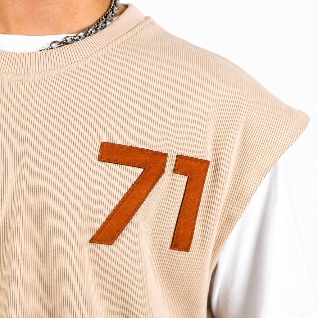 Ensemble débardeur oversize beige & T-shirt blanc simple imprimé "71”- style streetwear