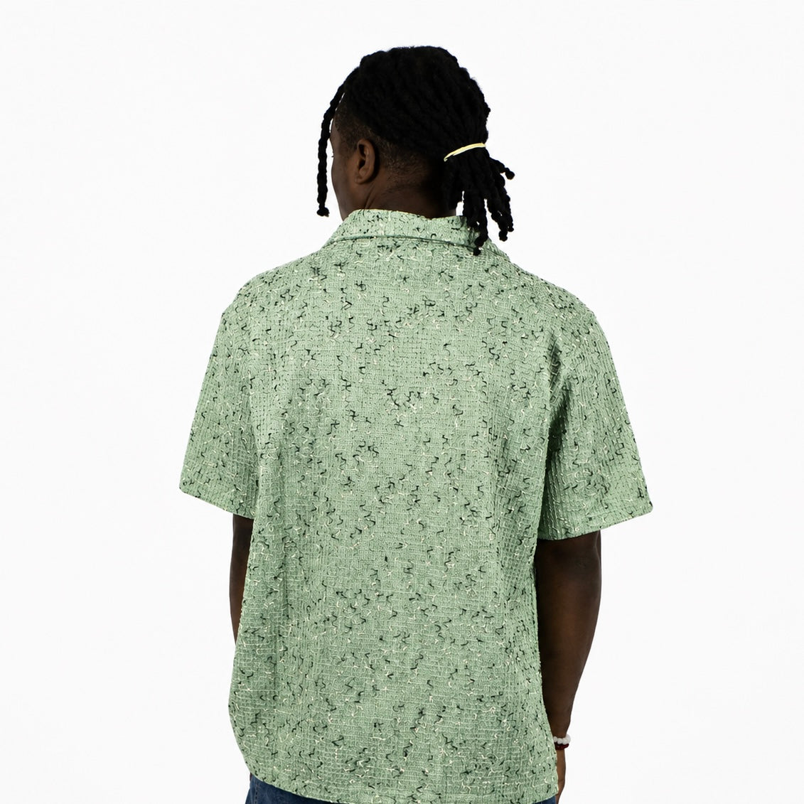 Chemise oversize texturée à manches courtes vert sauge
