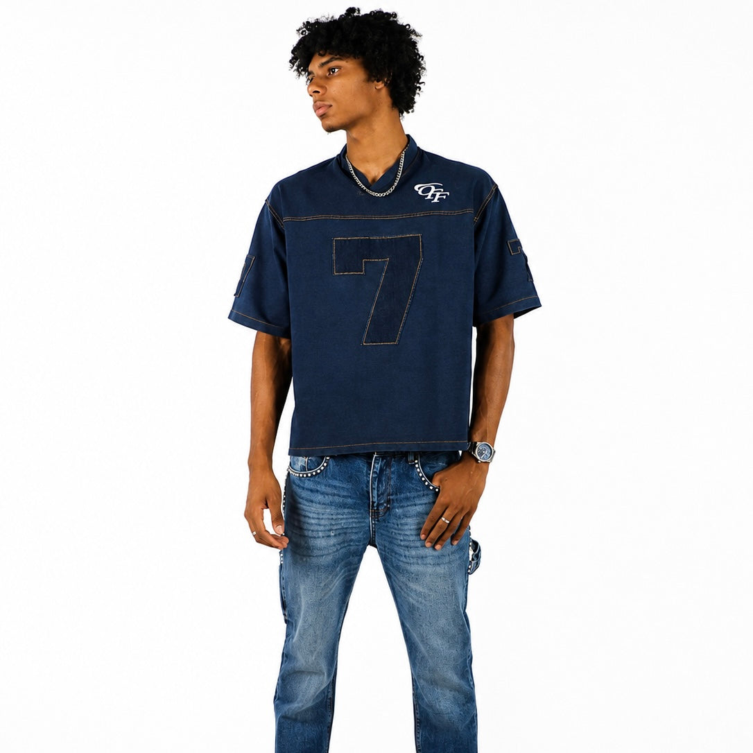 T-shirt jean oversize effet denim col V numéro 7