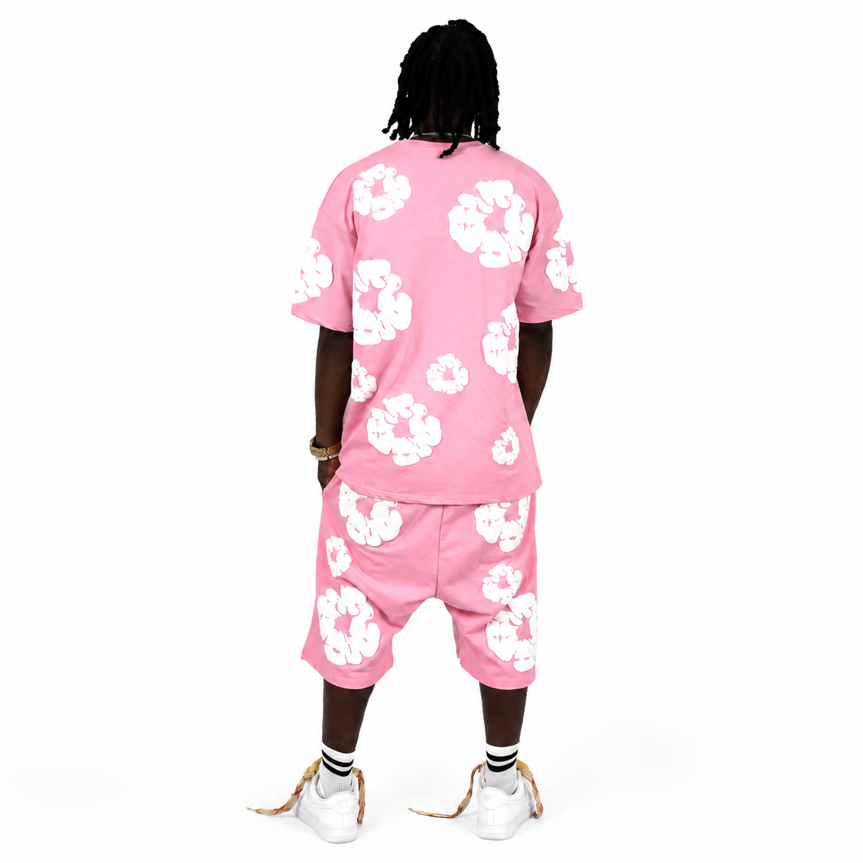 Ensemble short & t-shirt rose à motif florale