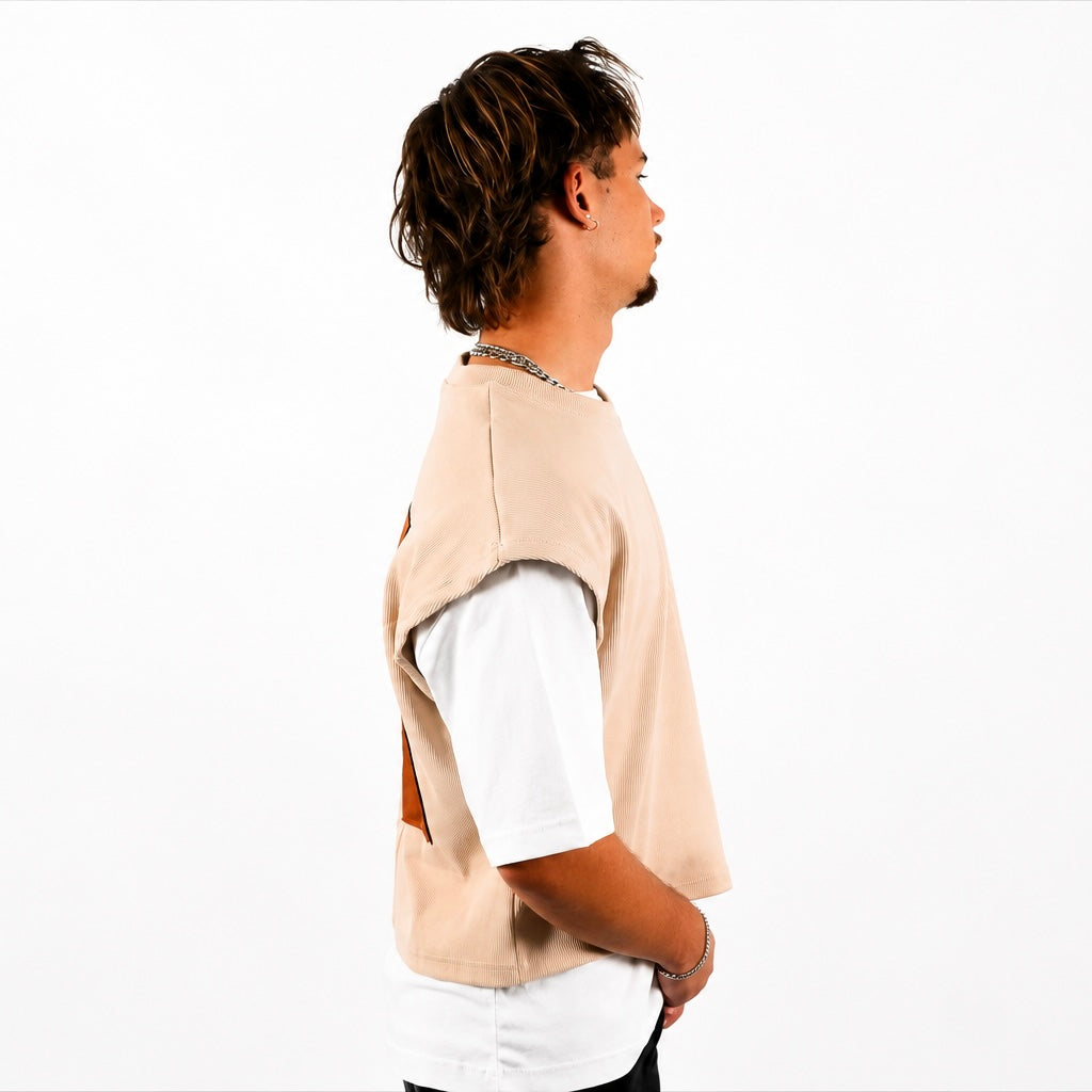 Ensemble débardeur oversize beige & T-shirt blanc simple  imprimé "71”- style streetwear