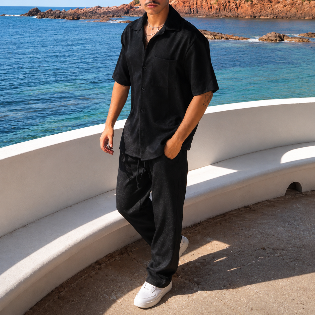 Ensemble chemise manche courte  & pantalon noir-Élégance