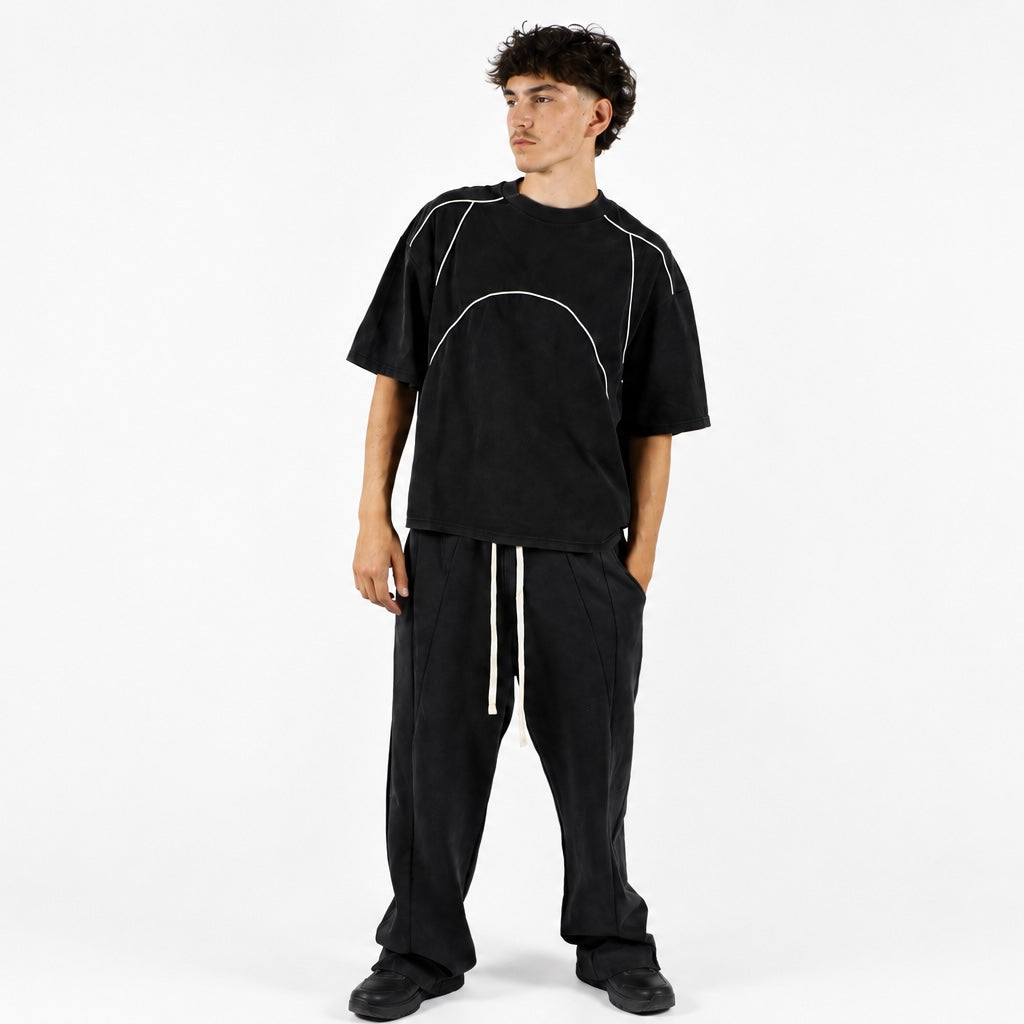 T-shirt oversize noir à empiècement contracté
