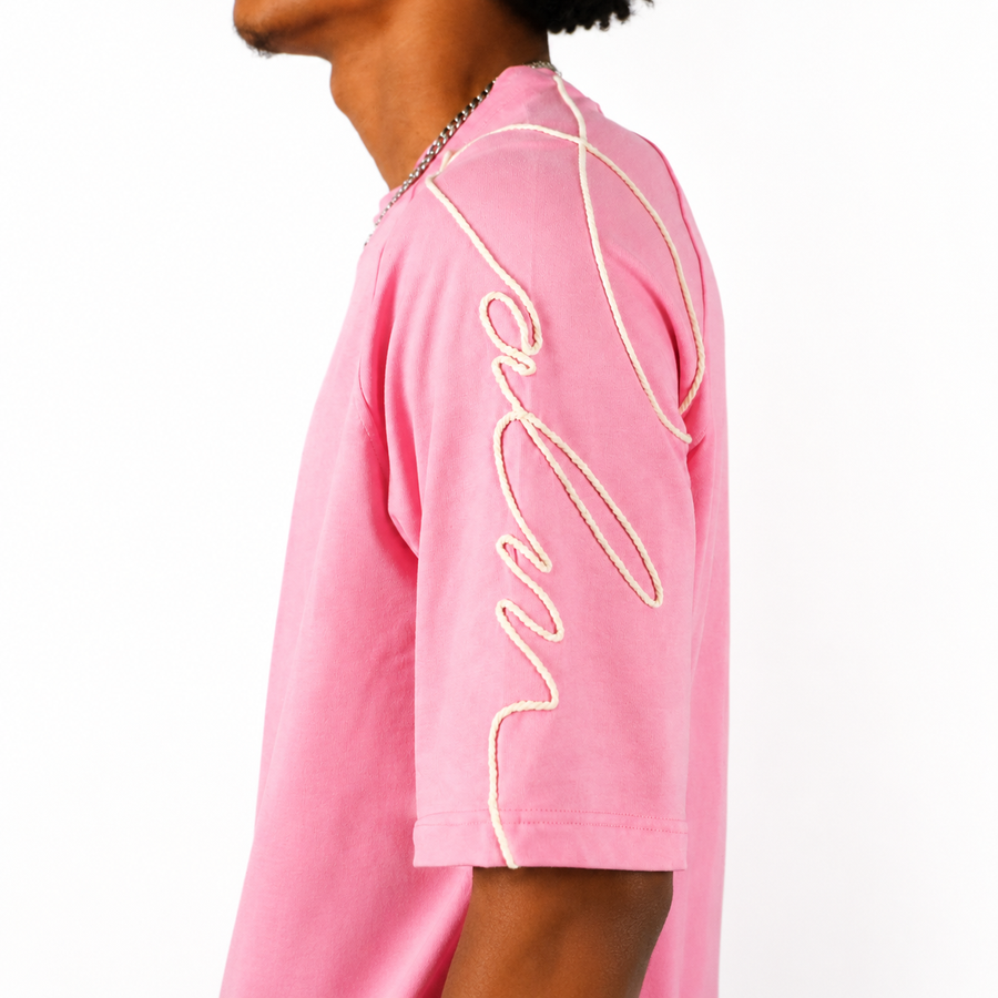 T-shirt Oversize Rose avec Détails Cordon Brodés – Style Streetwear