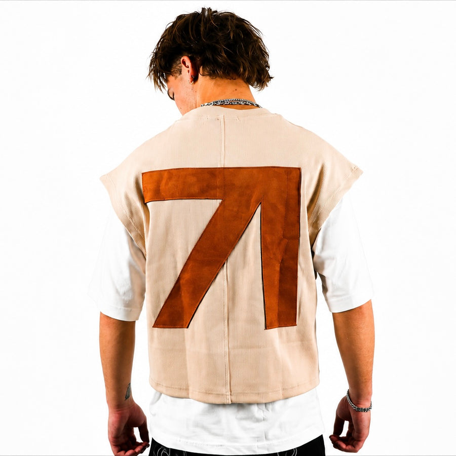 Ensemble débardeur oversize beige & T-shirt blanc simple  imprimé "71”- style streetwear