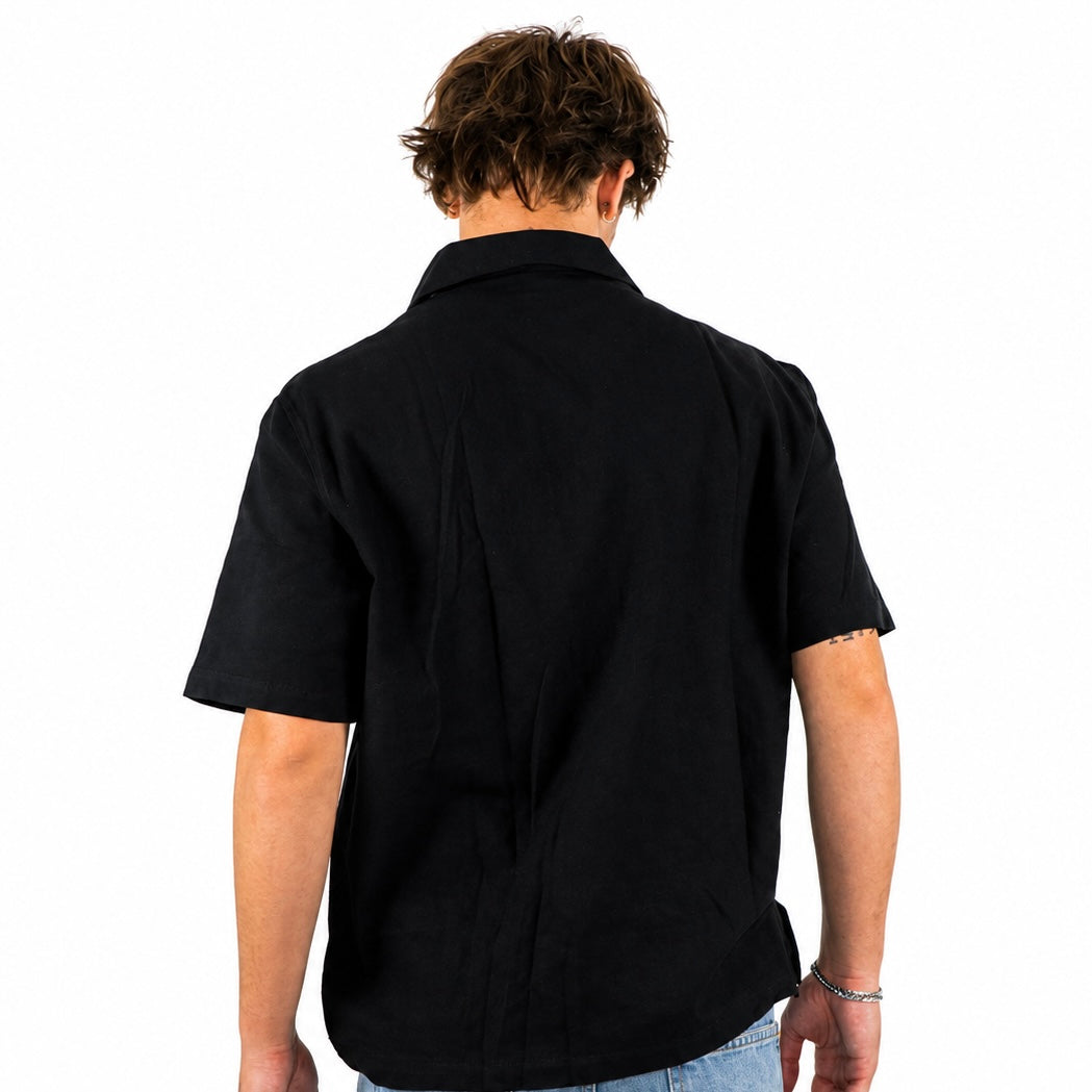 Chemise Noire avec Broderies Blanches en lin mélange – Style Streetwear