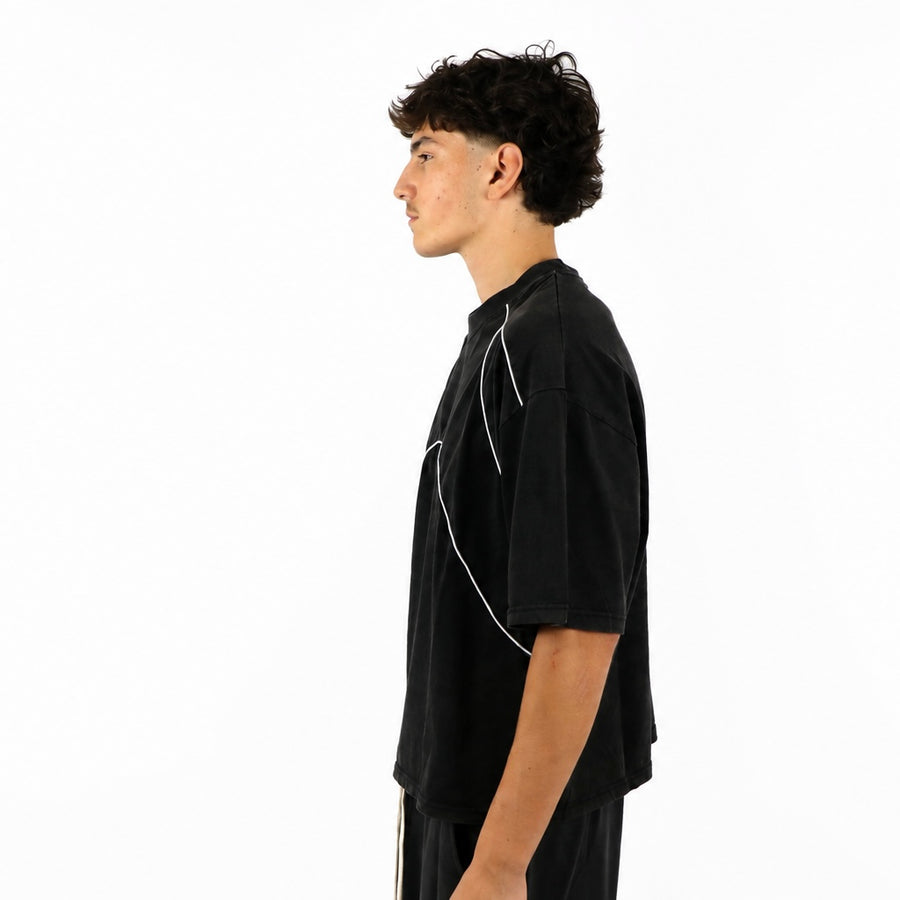 T-shirt oversize noir à empiècement contracté