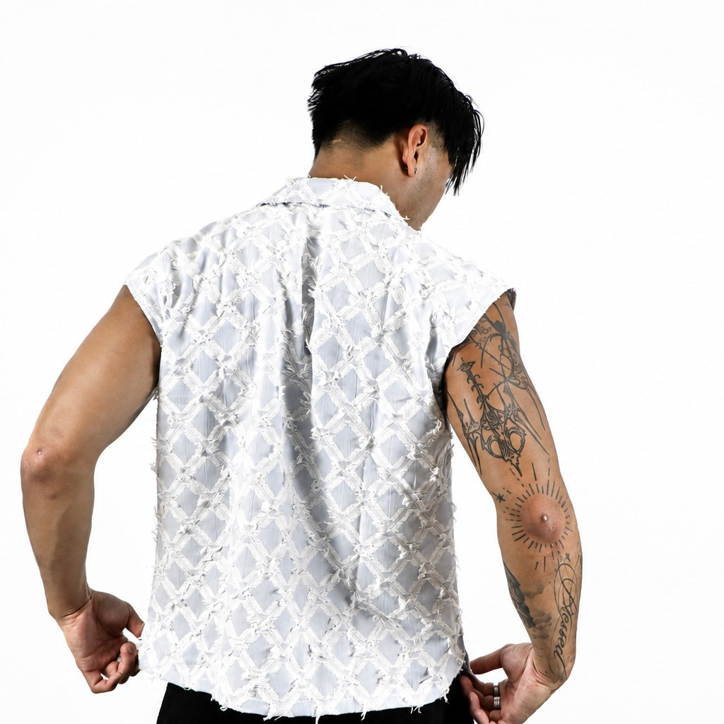 Chemise sans manche ciel & blanc avec plume