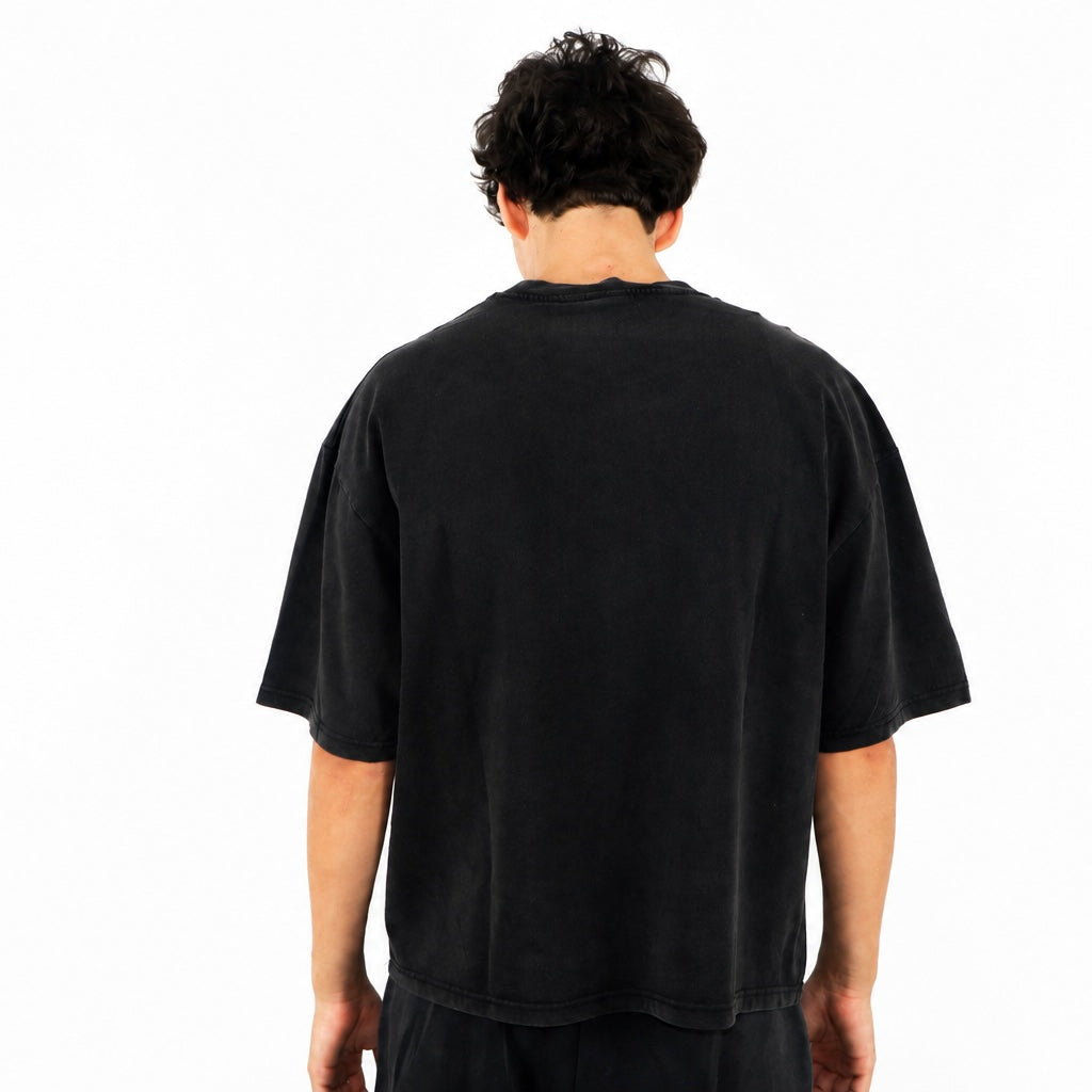 T-shirt oversize noir à empiècement contracté
