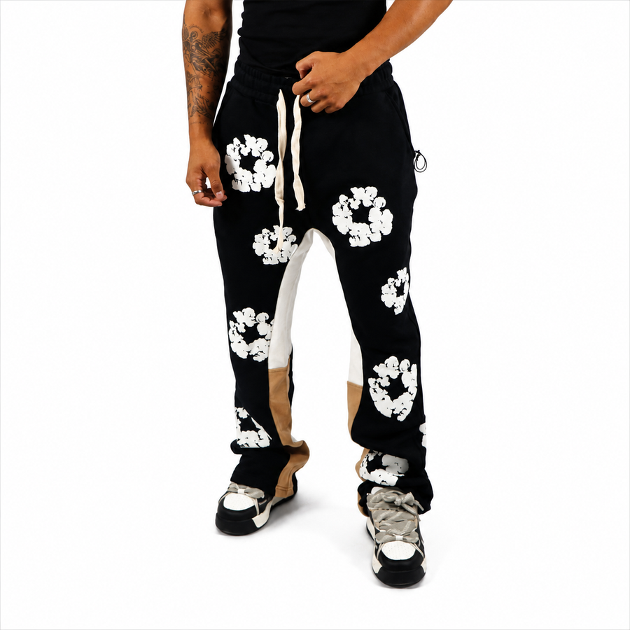 Pantalon Jogger Noir floraux blancs