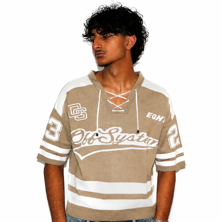 T-shirt Maille Beige & blanc à Lacets – Style Streetwear