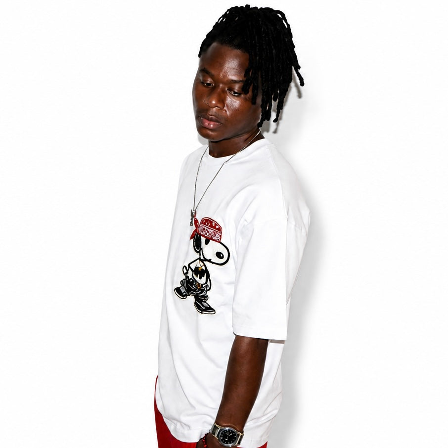 T-shirt Oversize Blanc Snoopy – Broderie Premium