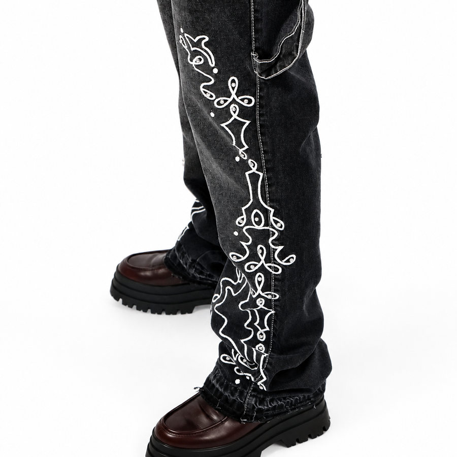 Jean Baggy Noir Délavé Denim – Taille 32 – 100% Coton