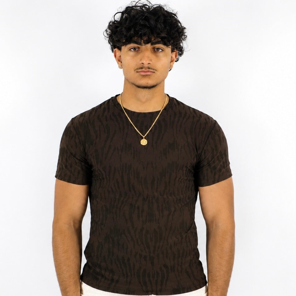 T-shirt serré texturé marron
