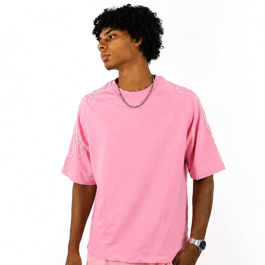 T-shirt Oversize Rose avec Détails Cordon Brodés – Style Streetwear