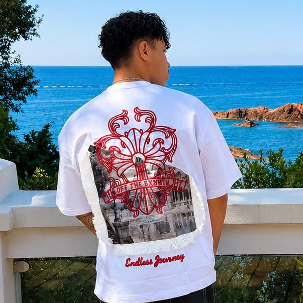 T-shirt Oversize Blanc avec broderie  “Endless Journey” – Streetwear