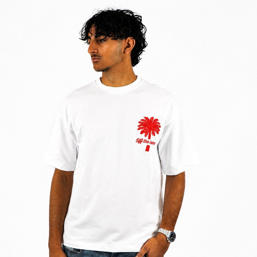 T -shirt Blanc avec broderie  Palmier Rouge – Style Streetwear