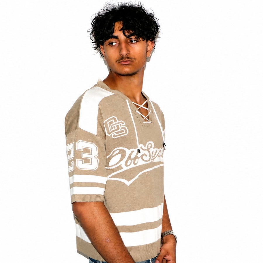 T-shirt Maille Beige & blanc à Lacets – Style Streetwear