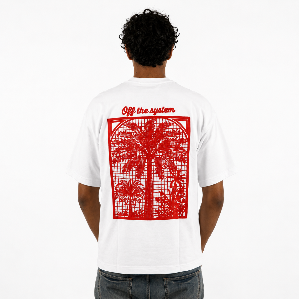 T -shirt Blanc avec broderie  Palmier Rouge – Style Streetwear