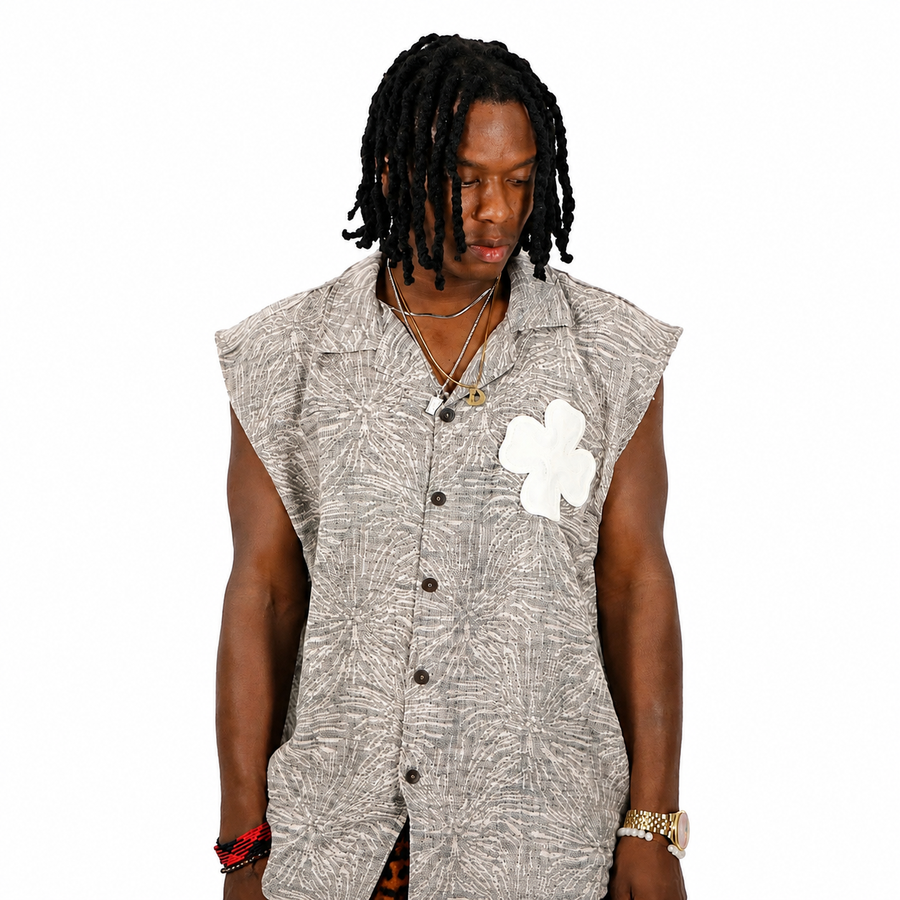 Chemise Sans Manches Grise à Motif avec Broderies – Style Streetwear