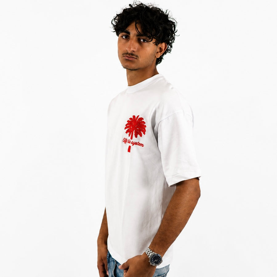 T -shirt Blanc avec broderie  Palmier Rouge – Style Streetwear