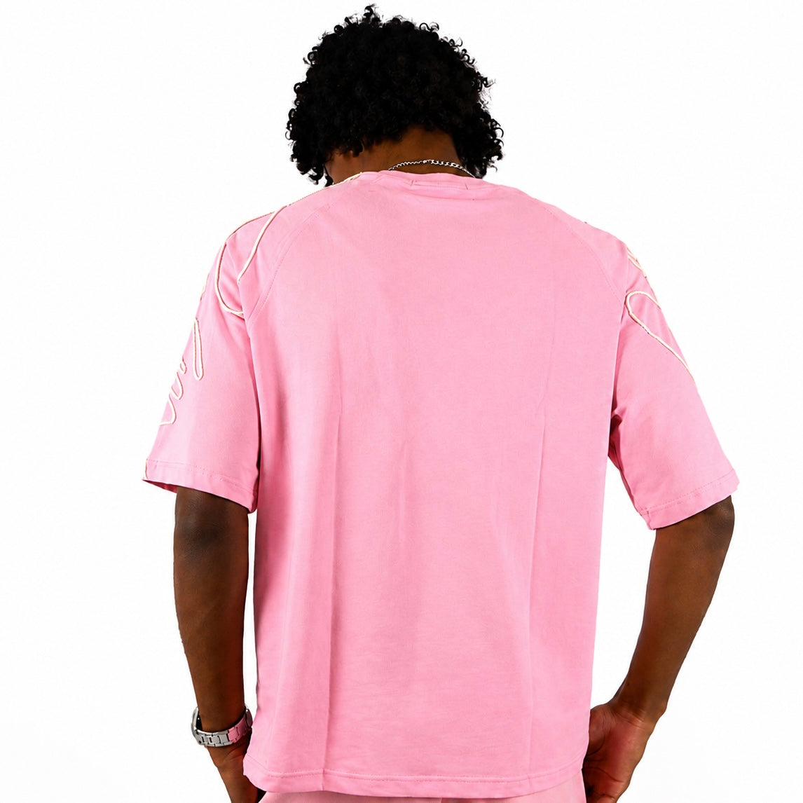 T-shirt Oversize Rose avec Détails Cordon Brodés – Style Streetwear