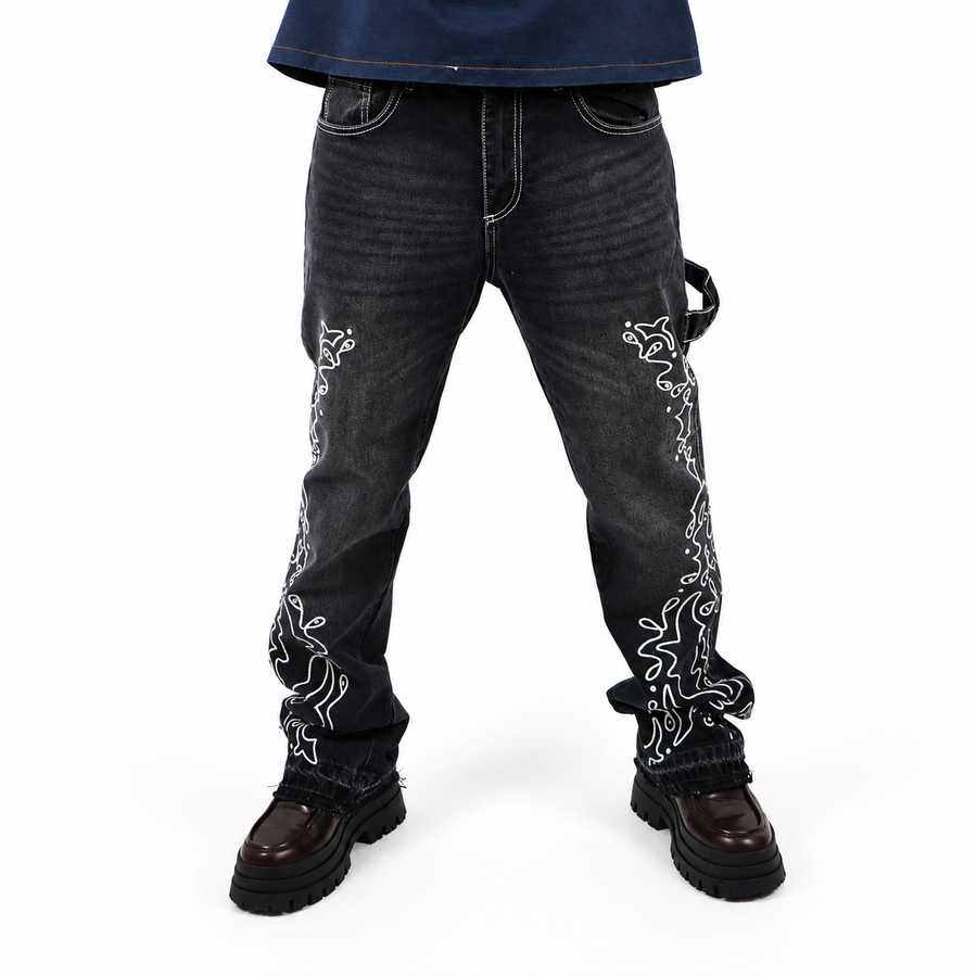 Jean Baggy Noir Délavé Denim – Taille 32 – 100% Coton
