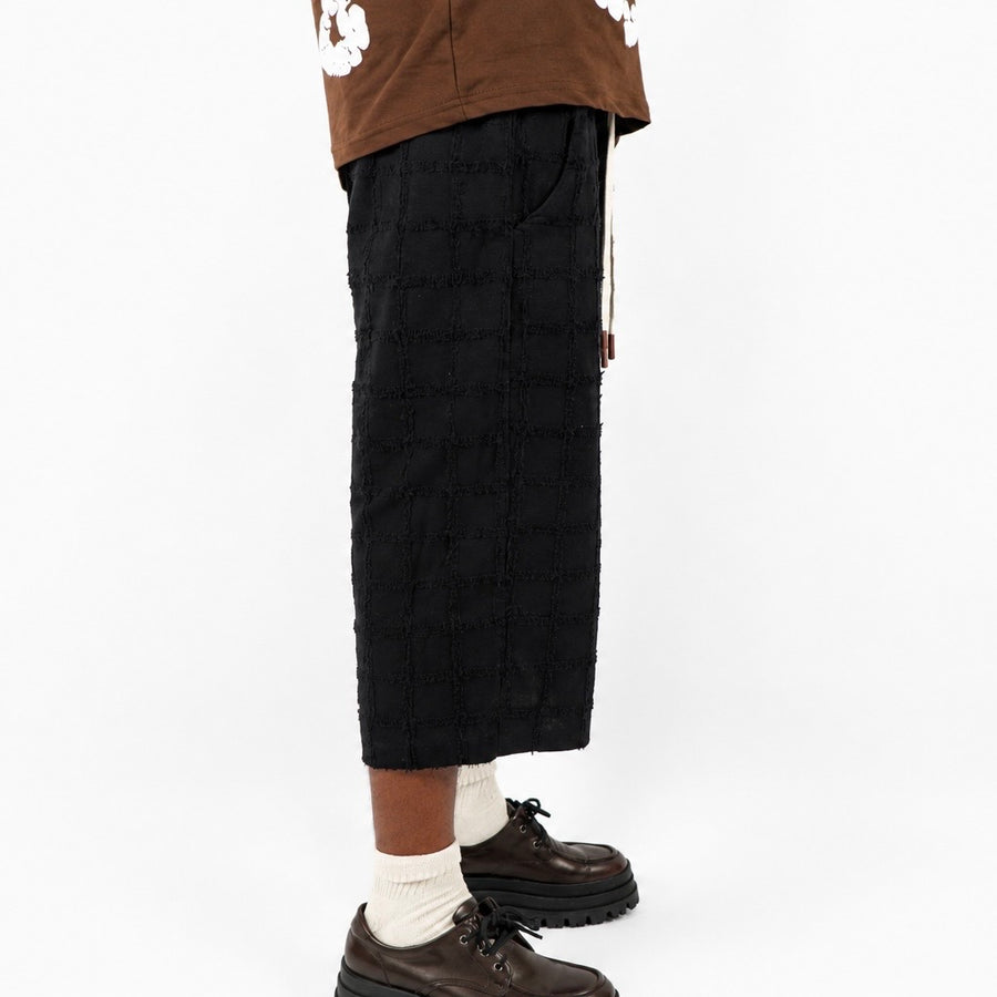 Short en jean Noir Élastiquée avec cordon