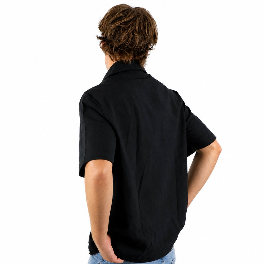 Chemise Noire avec Broderies Blanches en lin mélange – Style Streetwear
