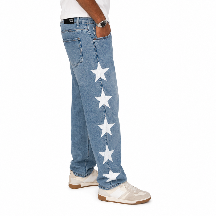Jean bleu clair Denim étoiles brodées Taille 34
