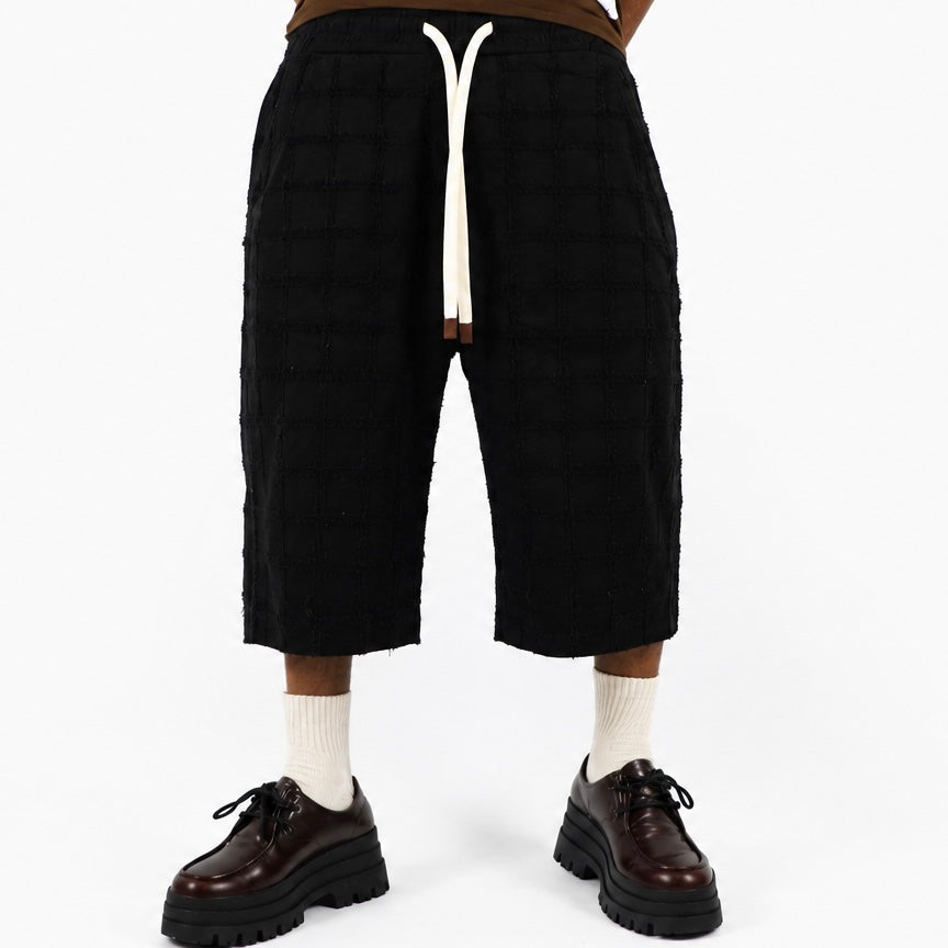 Short en jean Noir Élastiquée avec cordon