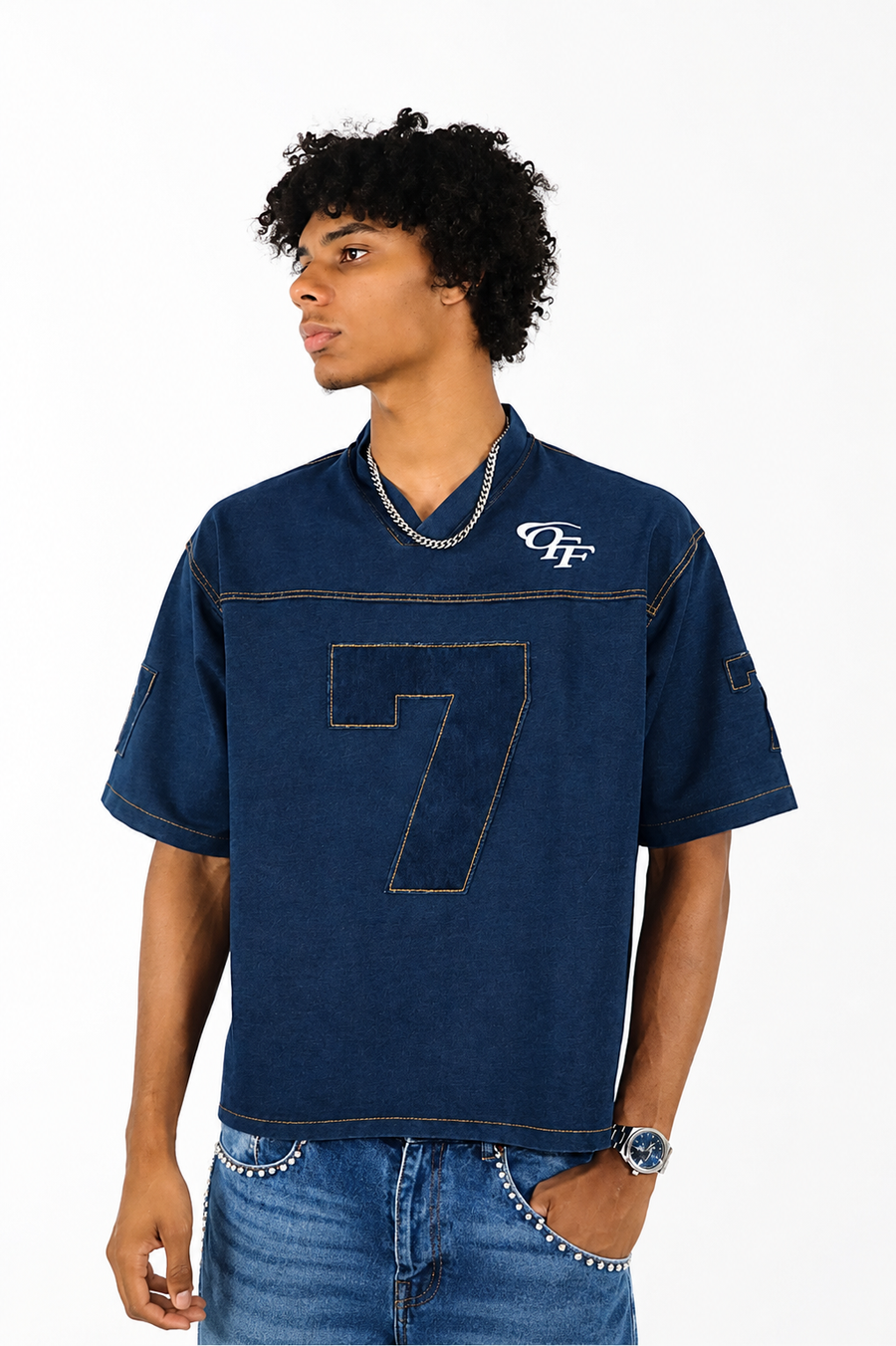 T-shirt  jean col V numéro 7