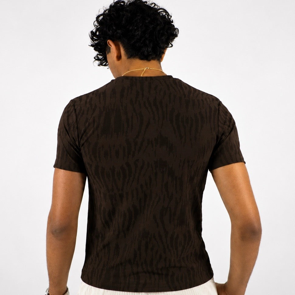 T-shirt serré texturé marron