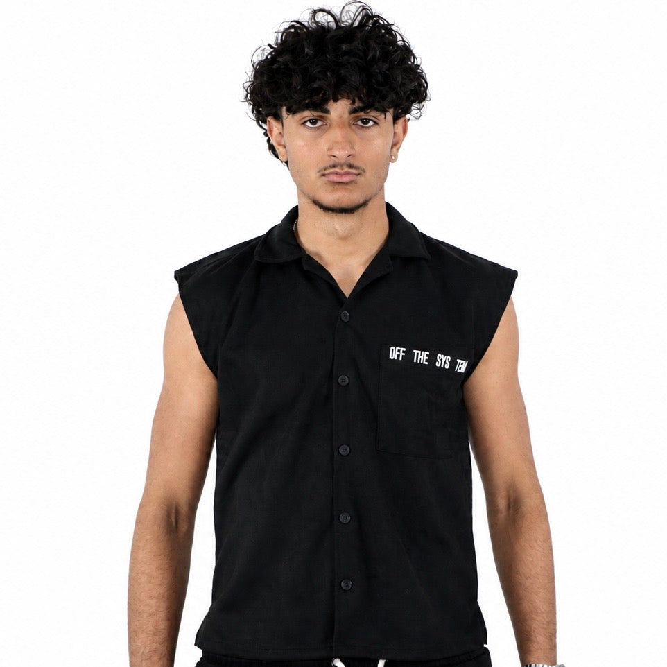 chemise en suédine sans manches avec poche brodé