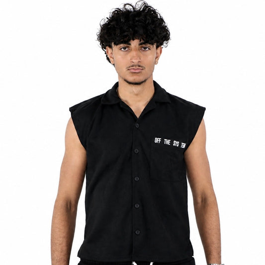 chemise en suédine sans manches avec poche brodé