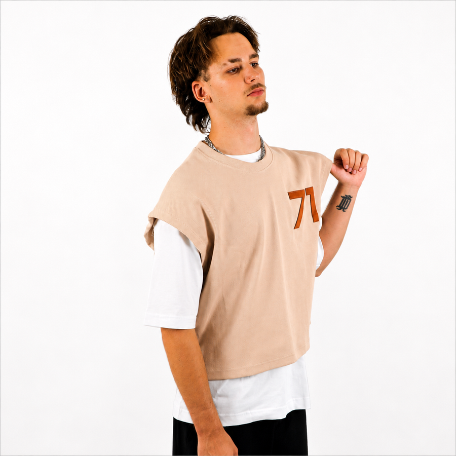 Ensemble débardeur oversize beige & T-shirt blanc simple  imprimé "71”- style streetwear