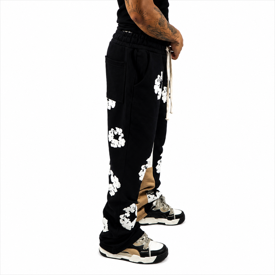 Pantalon Jogger Noir floraux blancs