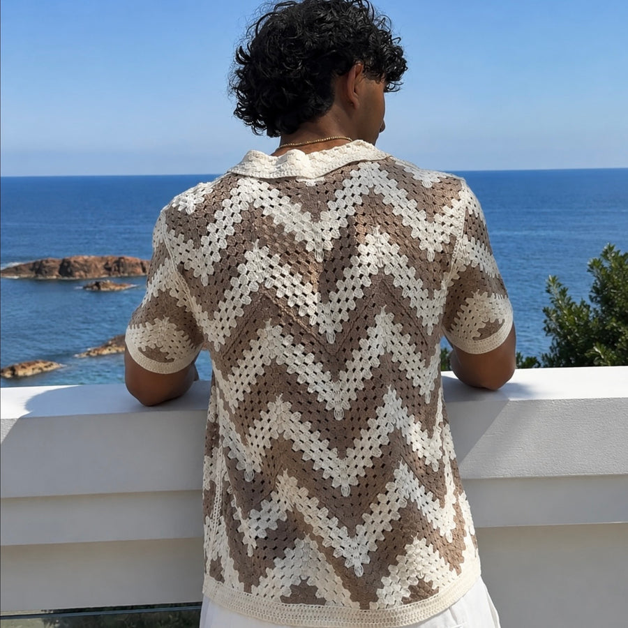 Chemise Crochet Beige & marron à Motif Zigzag