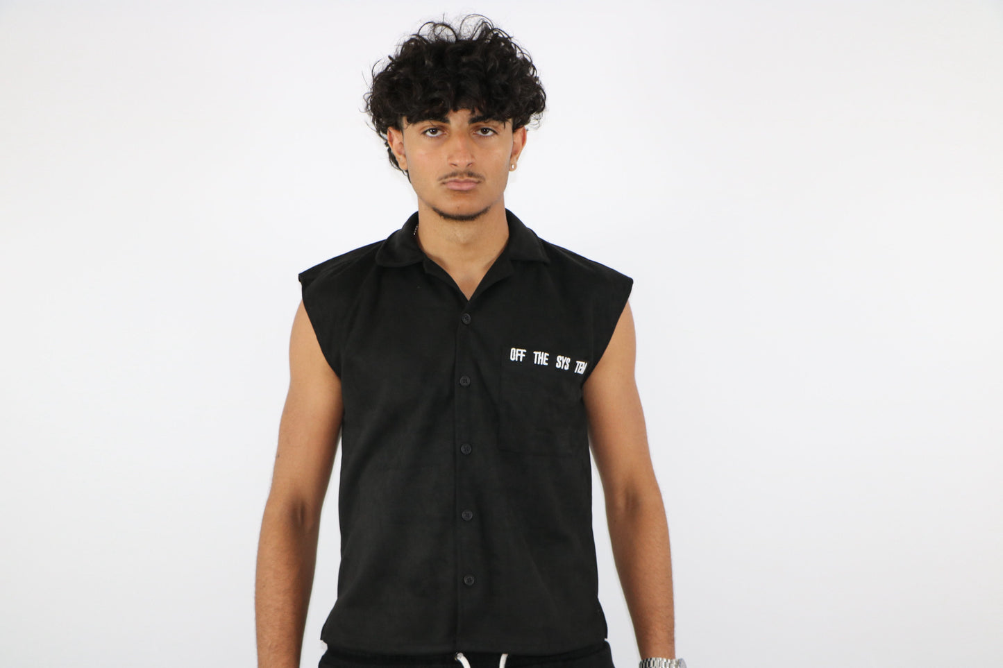 chemise en suédine sans manches avec poche brodé