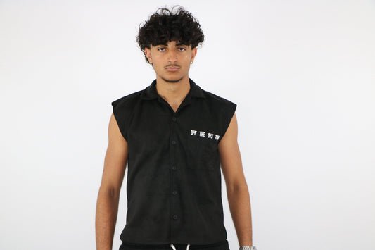 chemise en suédine sans manches avec poche brodé