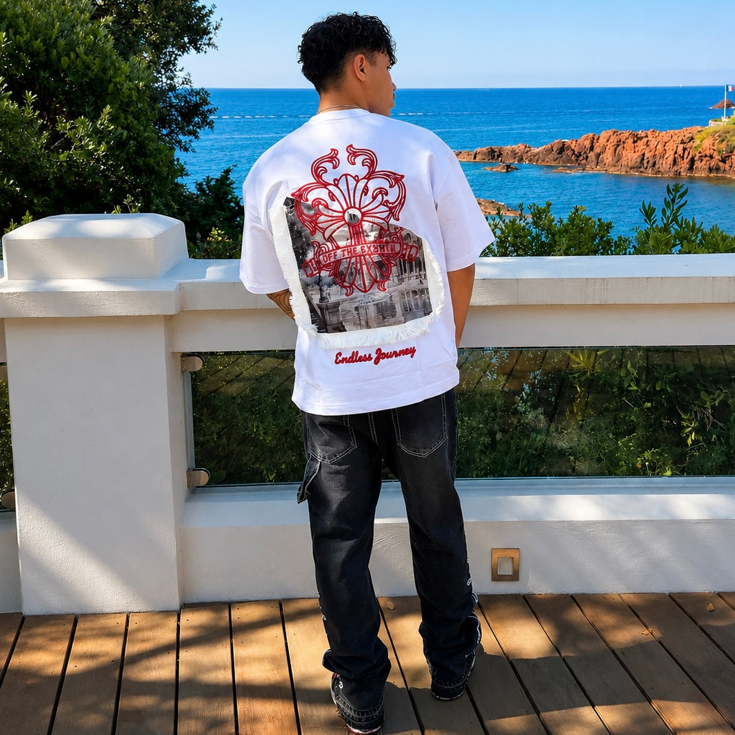 T-shirt Oversize Blanc avec broderie  “Endless Journey” – Streetwear