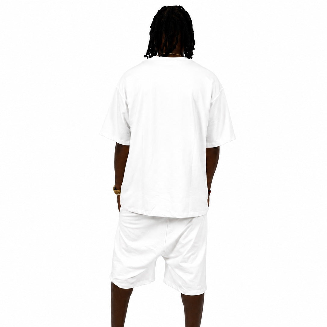 Ensemble T-shirt & Short Blanc avec Broderies – Style Streetwear