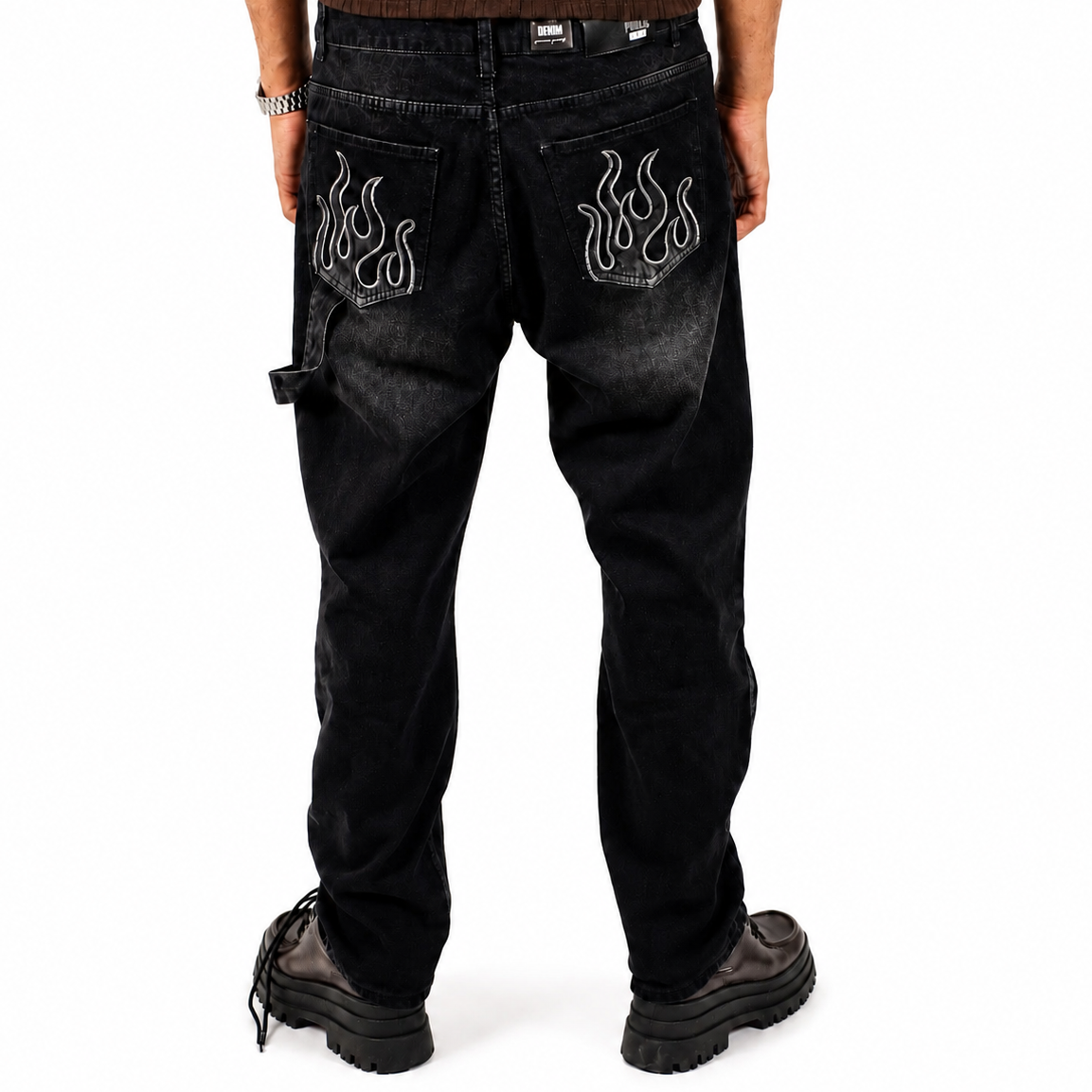 Jean Denim avec  brodé Flame Noir – Streetwear Premium