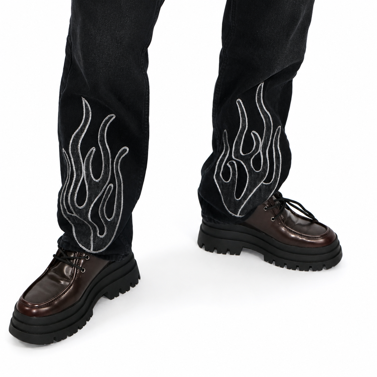 Jean Denim avec  brodé Flame Noir – Streetwear Premium