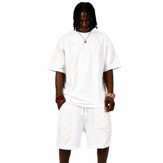 Ensemble T-shirt & Short Blanc avec Broderies – Style Streetwear