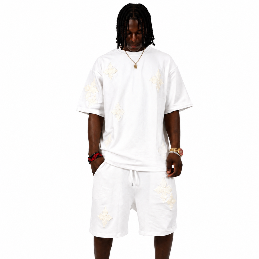 Ensemble T-shirt & Short Blanc avec Broderies – Style Streetwear