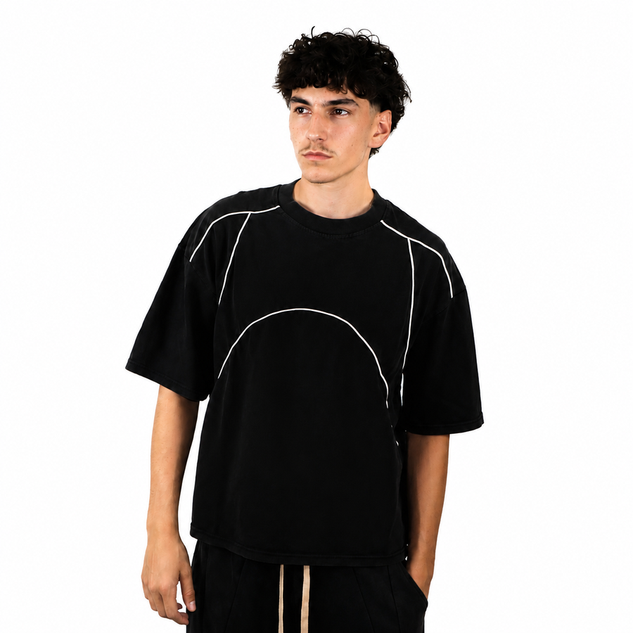 T-shirt oversize noir à empiècement contracté