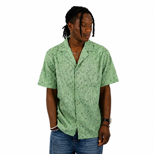 Chemise oversize texturée à manches courtes vert sauge
